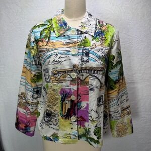 Life‎ Style Tropical Print Sequin Accented Button Up Cardigan Multi Color